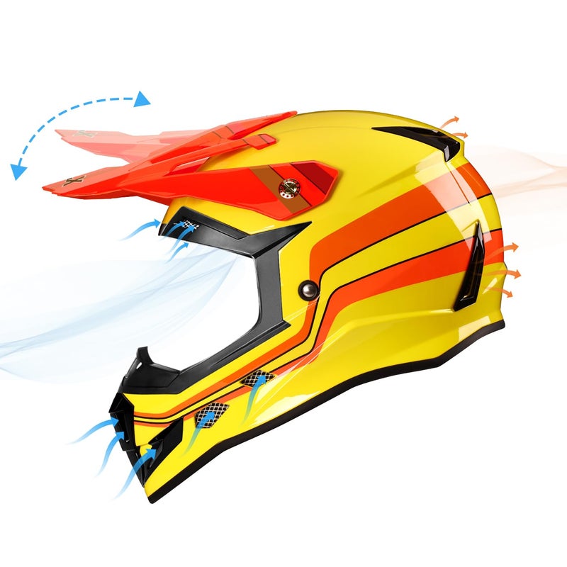 GLX GX623 Youth ATV/Dirt Bike Helmet Combo - Retro Yellow, X-Large - DOT - Image 3